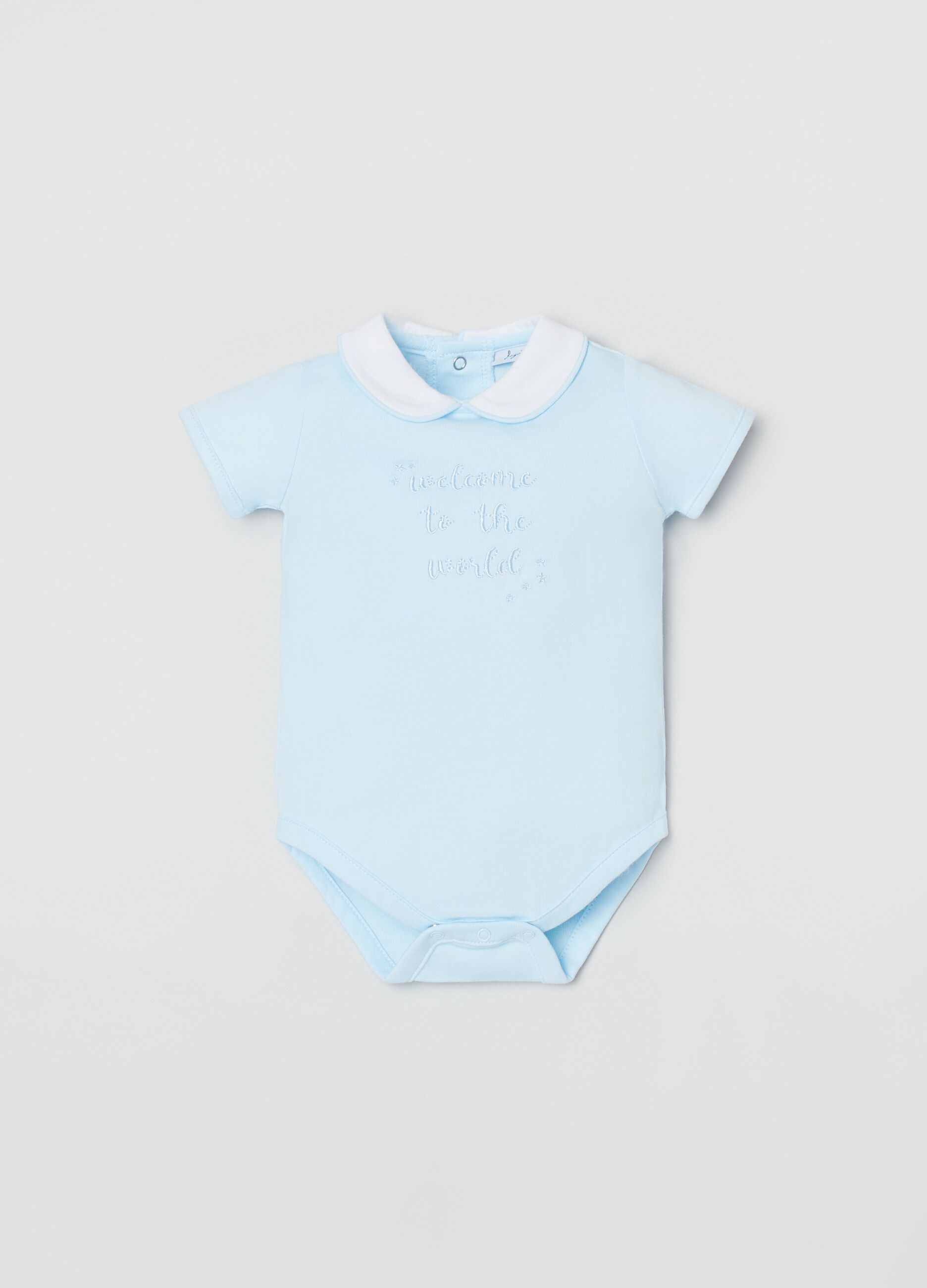 Cotton bodysuit with embroidered lettering_0