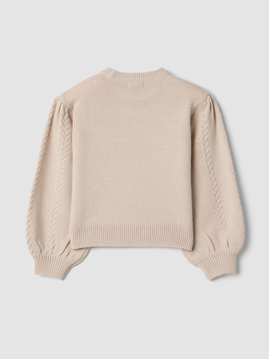 Beige crew-neck jumper with puff sleeves, regular fit_1