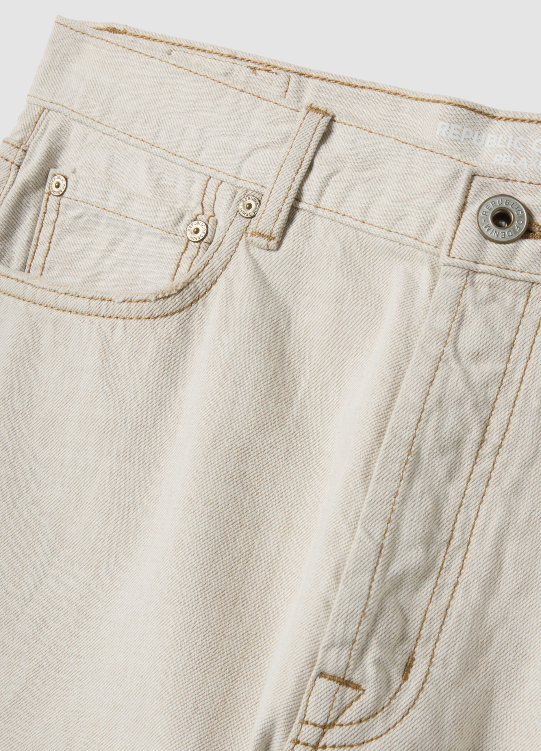 Beige denim jeans in pure cotton, relaxed fit