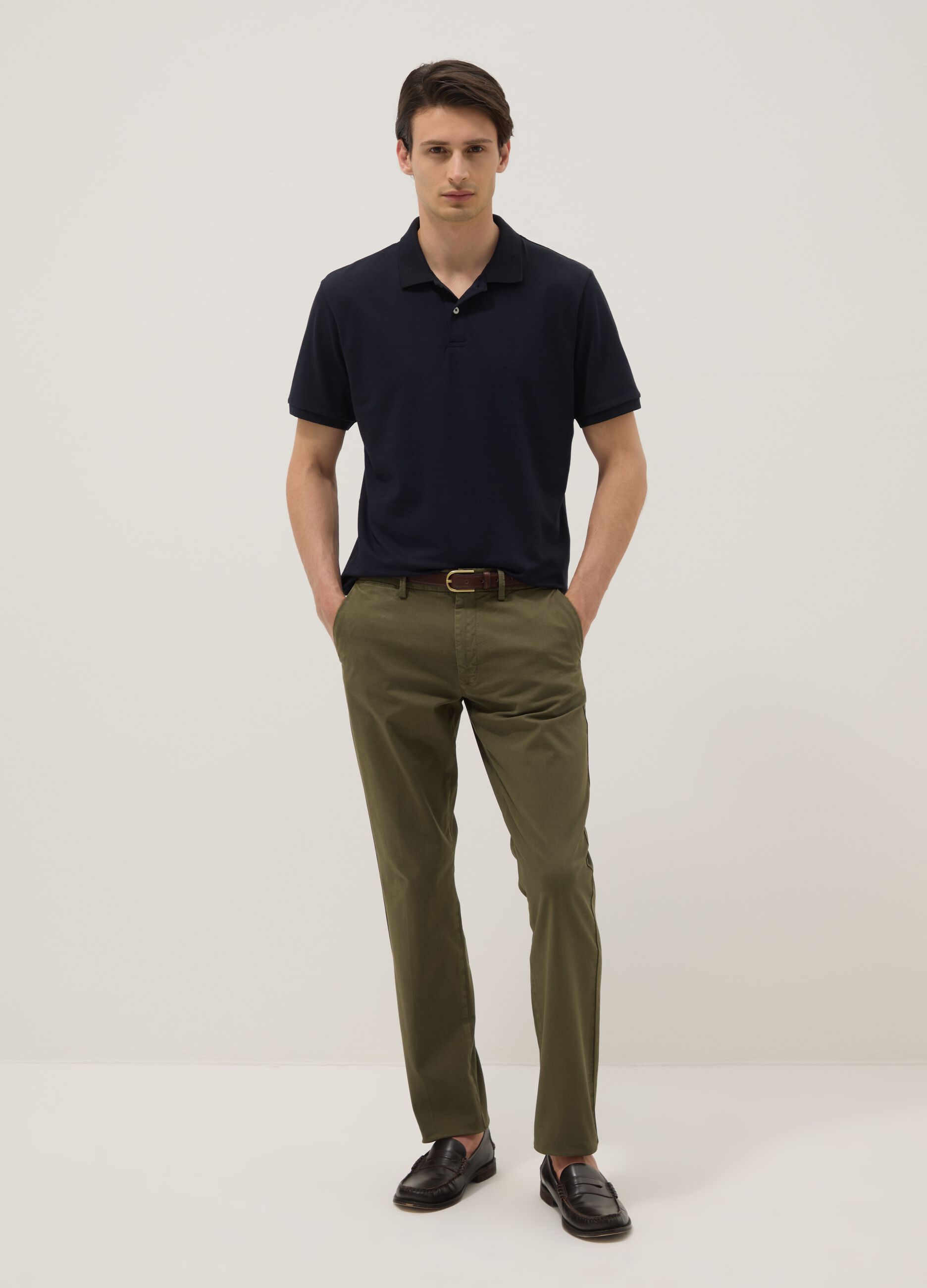 Green slim-fit stretch cotton chino trousers