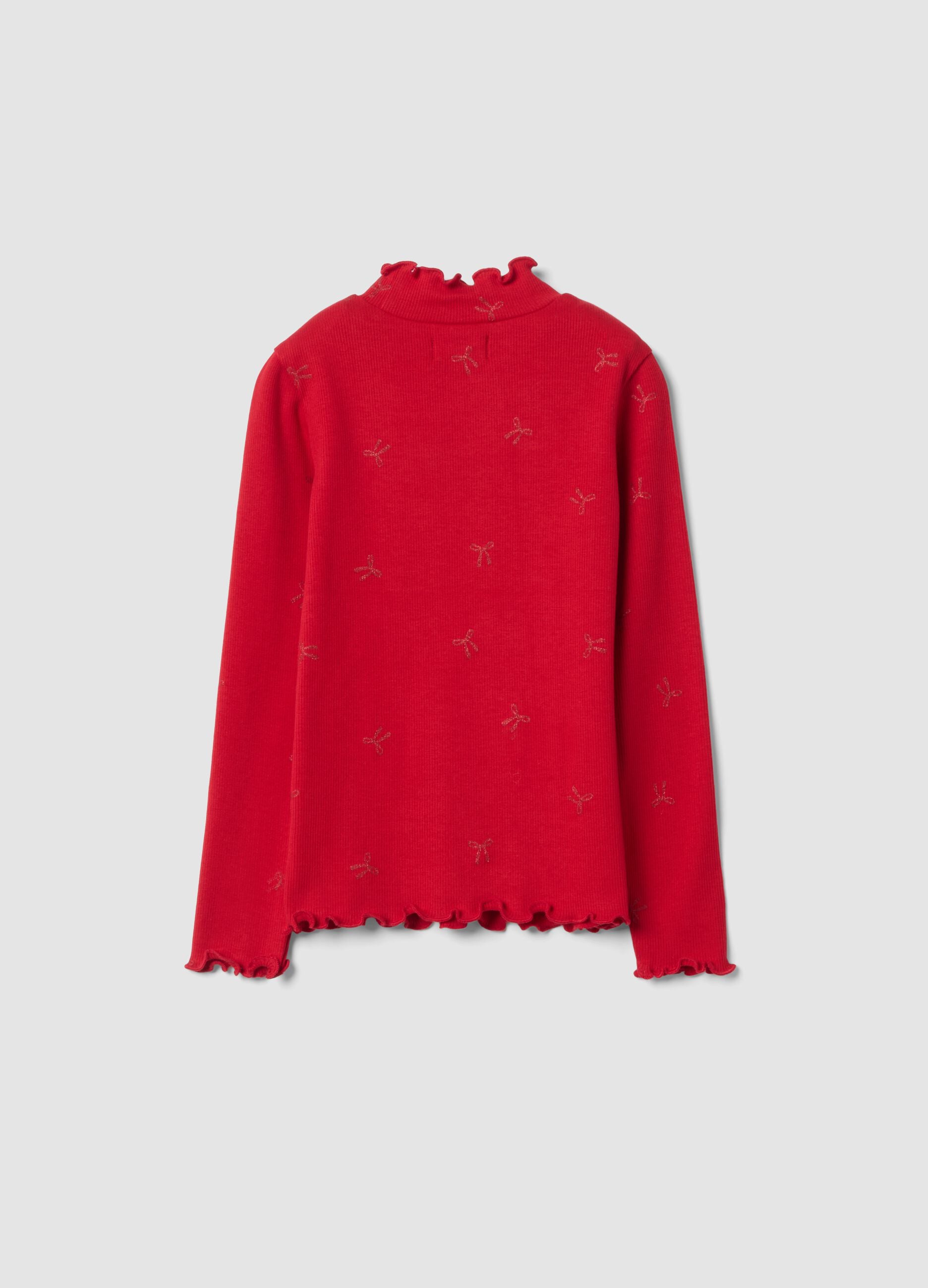 Red stretch cotton top with glitter bows