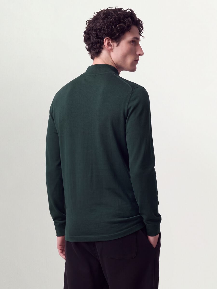 Green pure cotton T-shirt with structured stand-up collar, regular fit_3