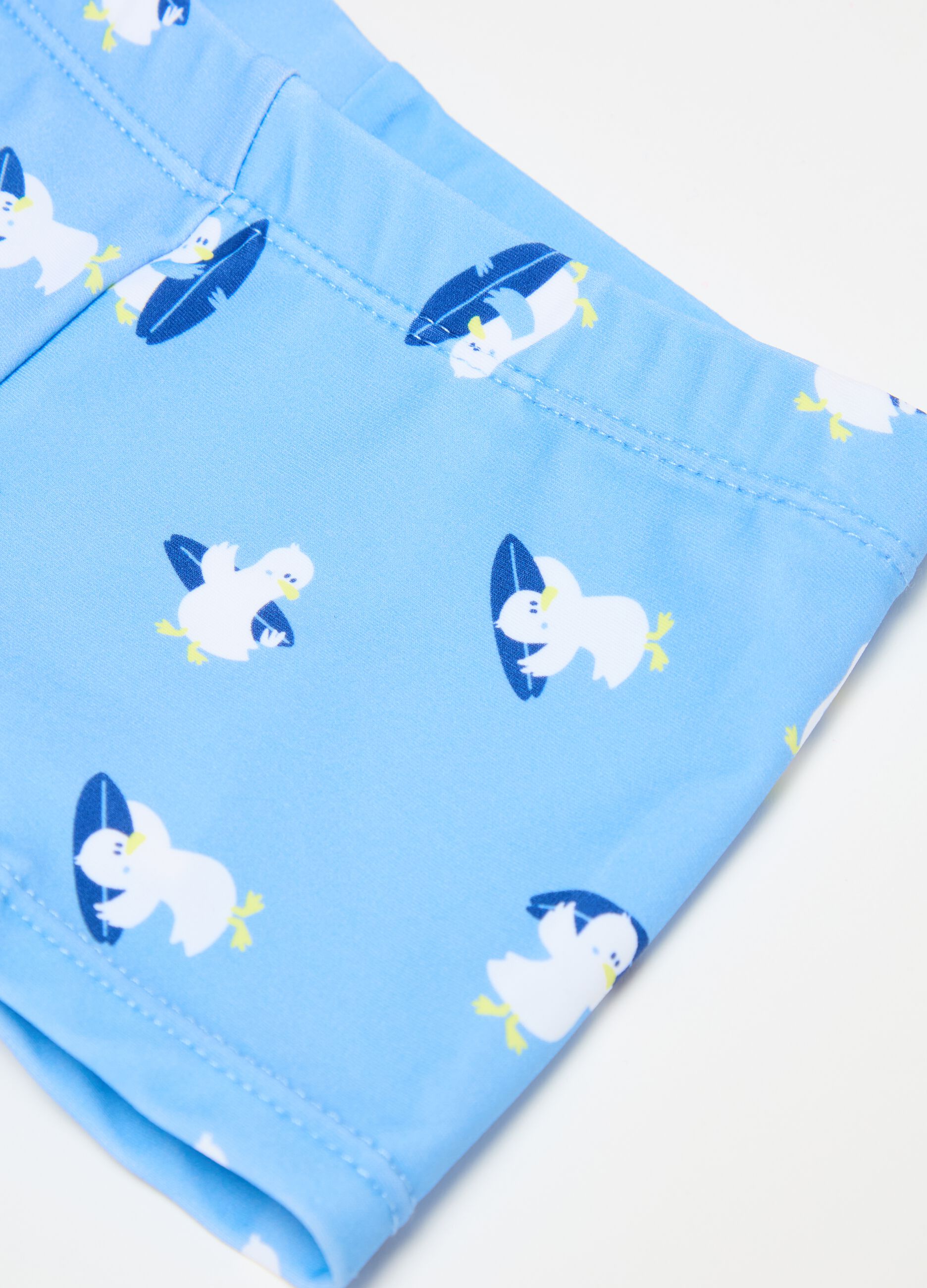 Swimming trunks with seagull print