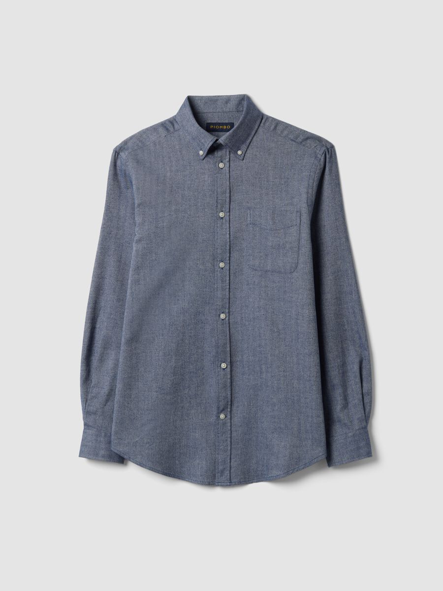 Camisa gris de franela de algod&oacute;n puro con cuello button-down, corte regular_0
