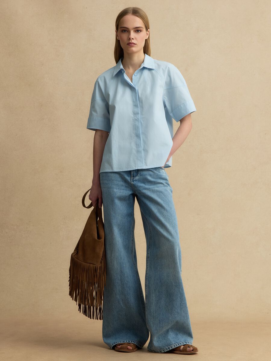 Blaues Kurzarmhemd aus reiner Baumwolle im Regular Fit_1