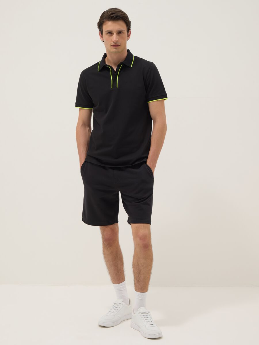 Blue stretch cotton polo with contrast piping_2