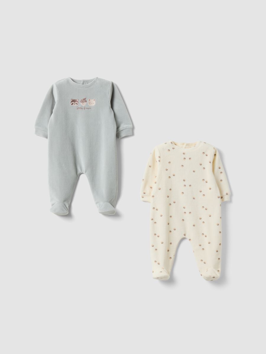 2-pack multicolour cotton-blend baby sleepsuits with feet and print_0