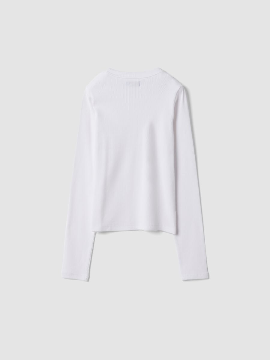 White stretch organic cotton T-shirt with ribbed neck_1