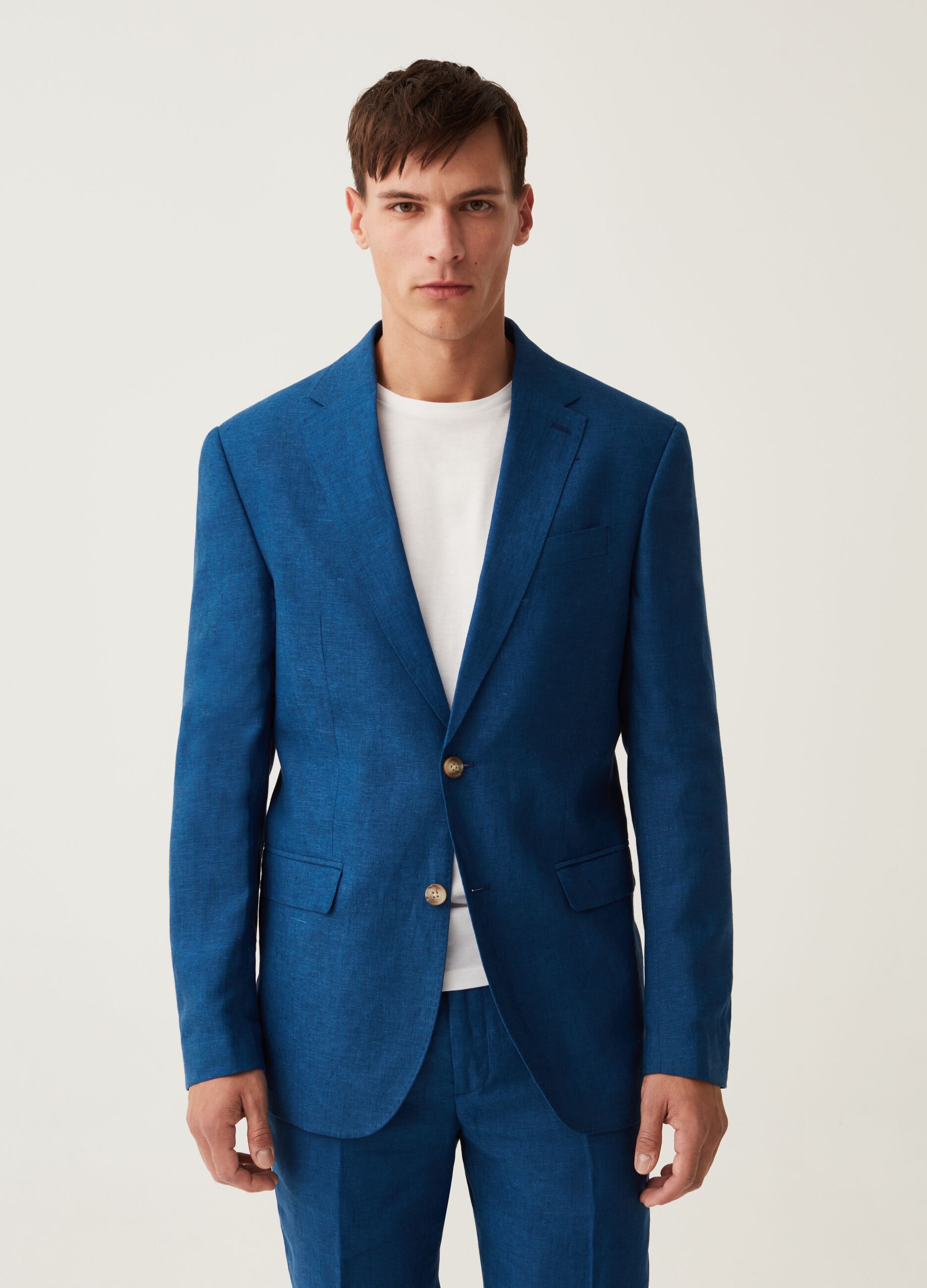 Slim-fit blazer in bluette yarn-dyed linen