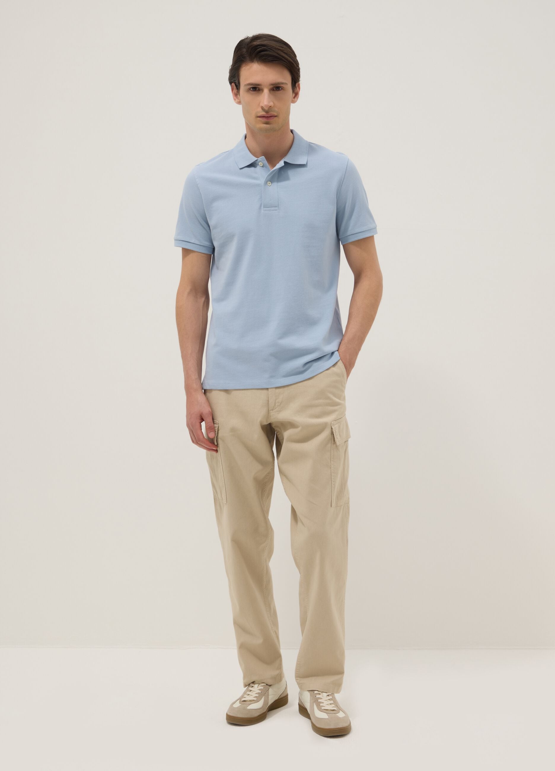 Beige Cargo-Hose in Leinen-Baumwollmix, Regular Fit
