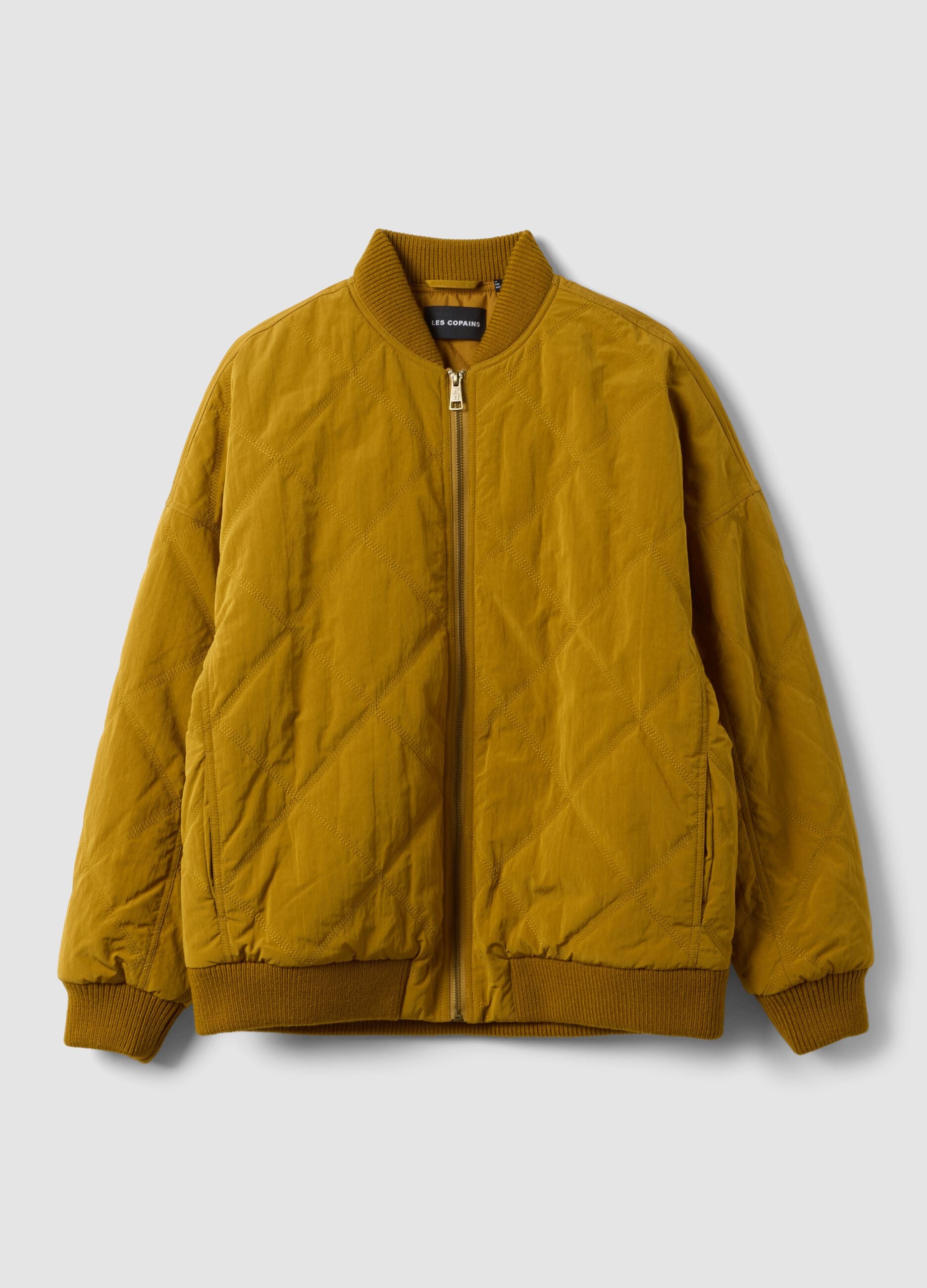 Yellow quilted zip-up bomber jacket, regular fit