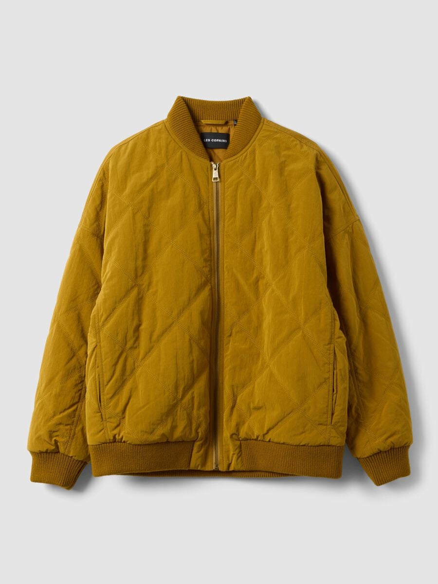 Yellow quilted zip-up bomber jacket, regular fit_0