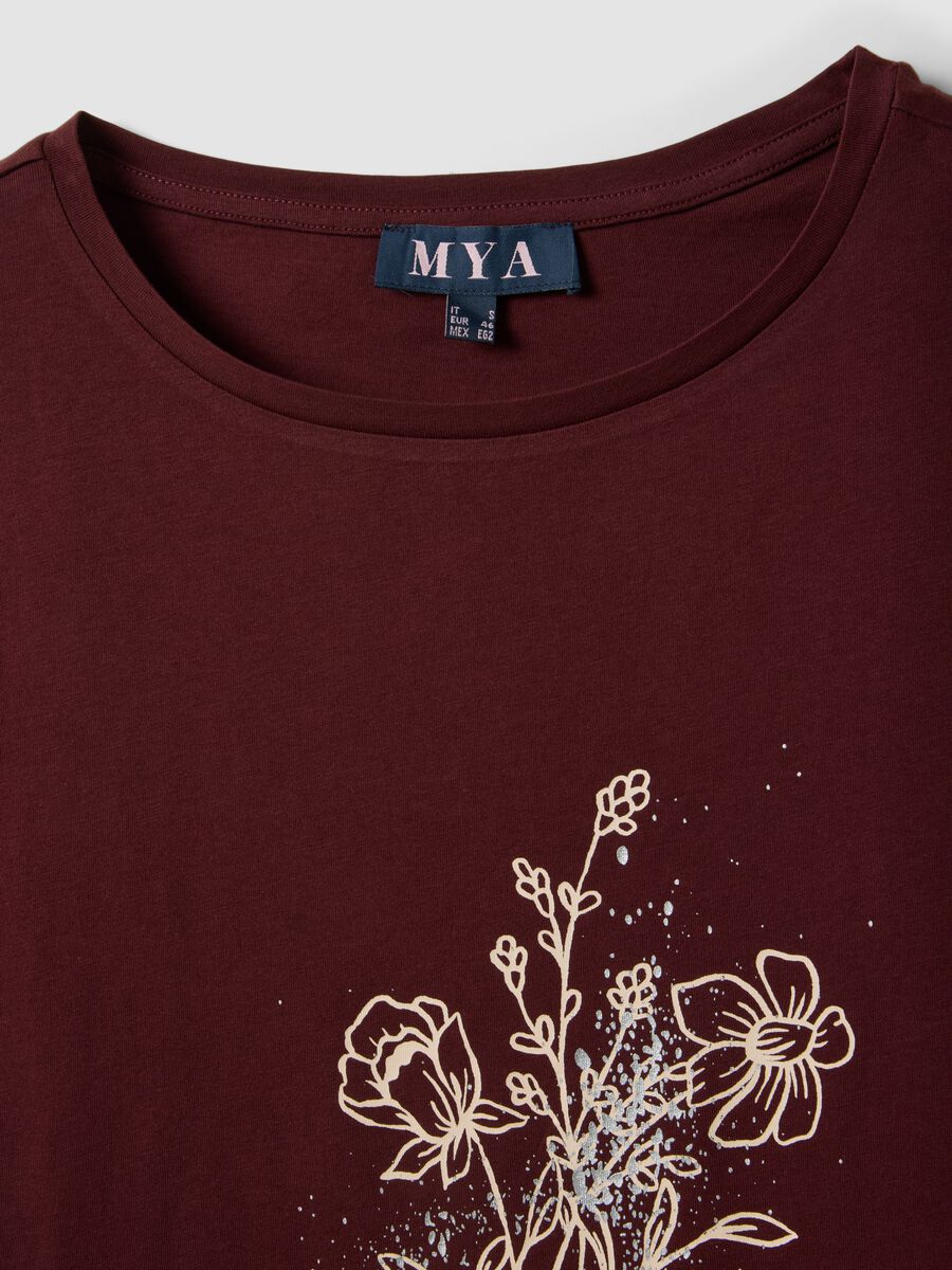 Rotes T-Shirt aus reiner Baumwolle mit floralem Print, Regular Fit_2