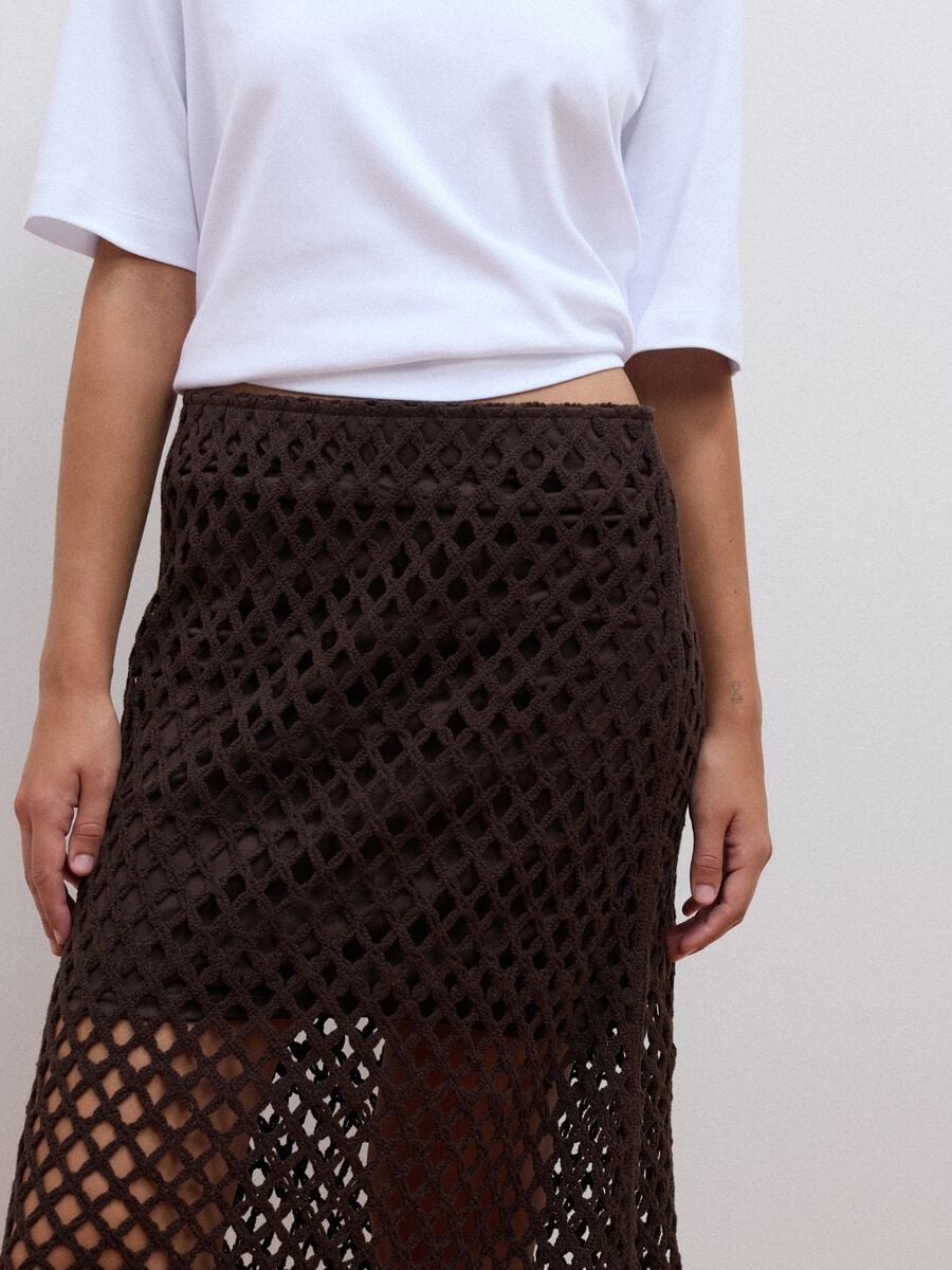 Brown cotton-blend crochet skirt_3
