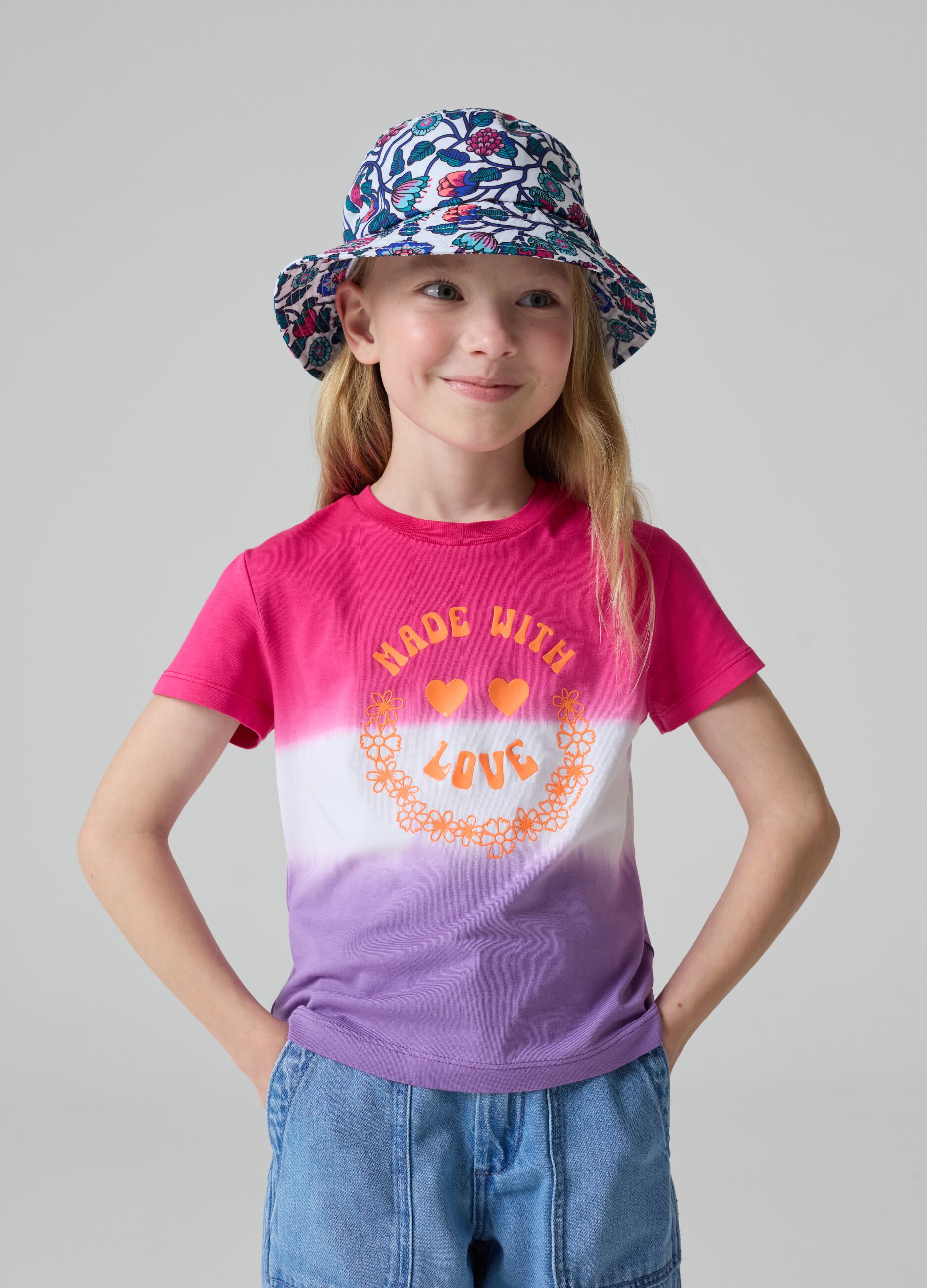 Tie-dye T-shirt with printed lettering