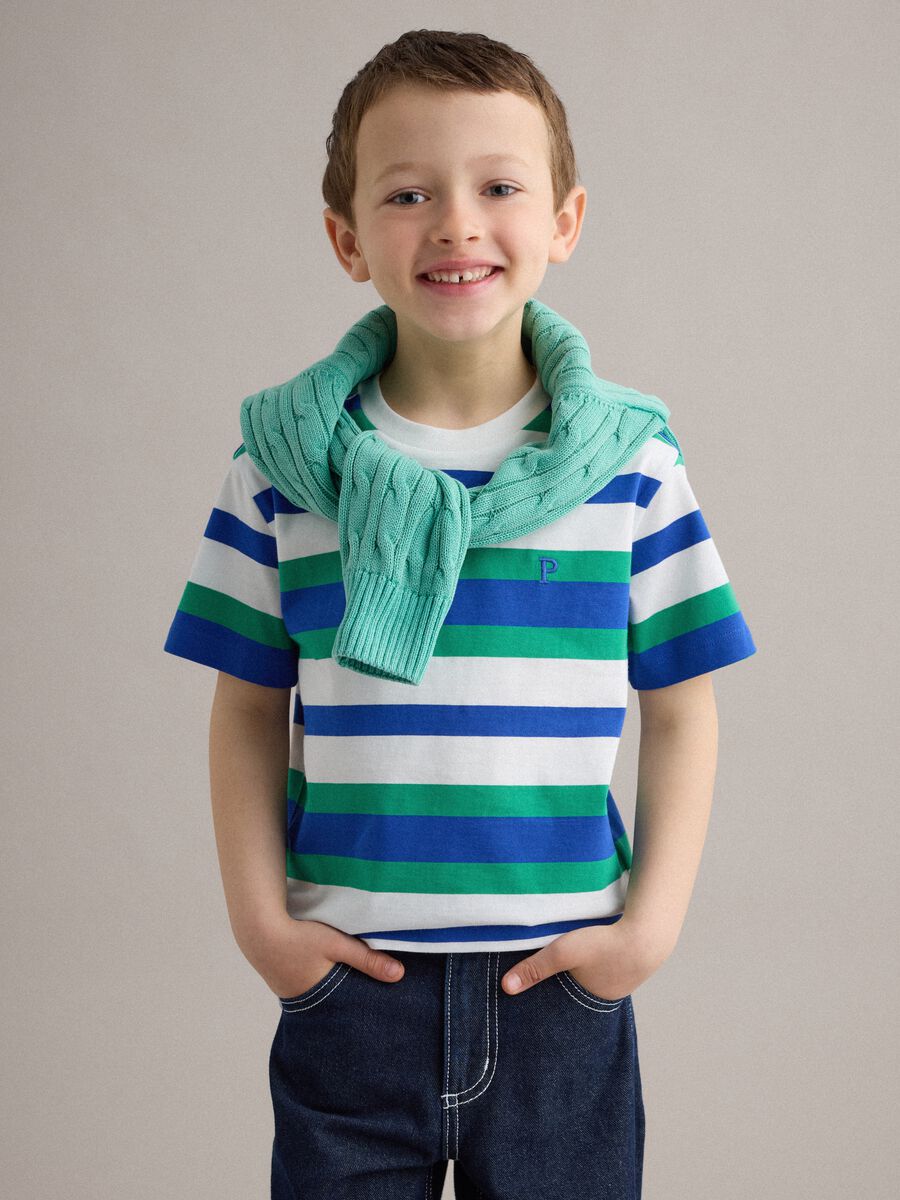 Boys&rsquo; pure cotton multicolour striped T-shirt, regular fit_0