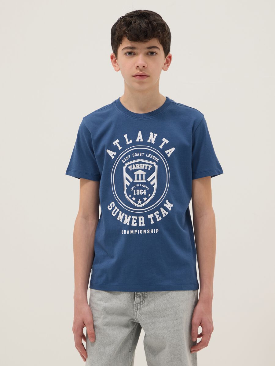 Boys' regular fit pure cotton blue t-shirt with print_1