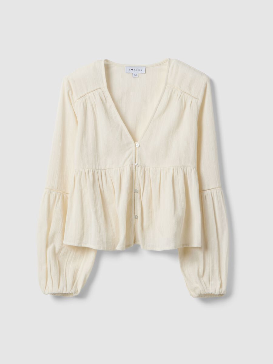 Wei&szlig;e Bluse aus reinem Baumwollstoff mit gestreiftem Regular Fit_4