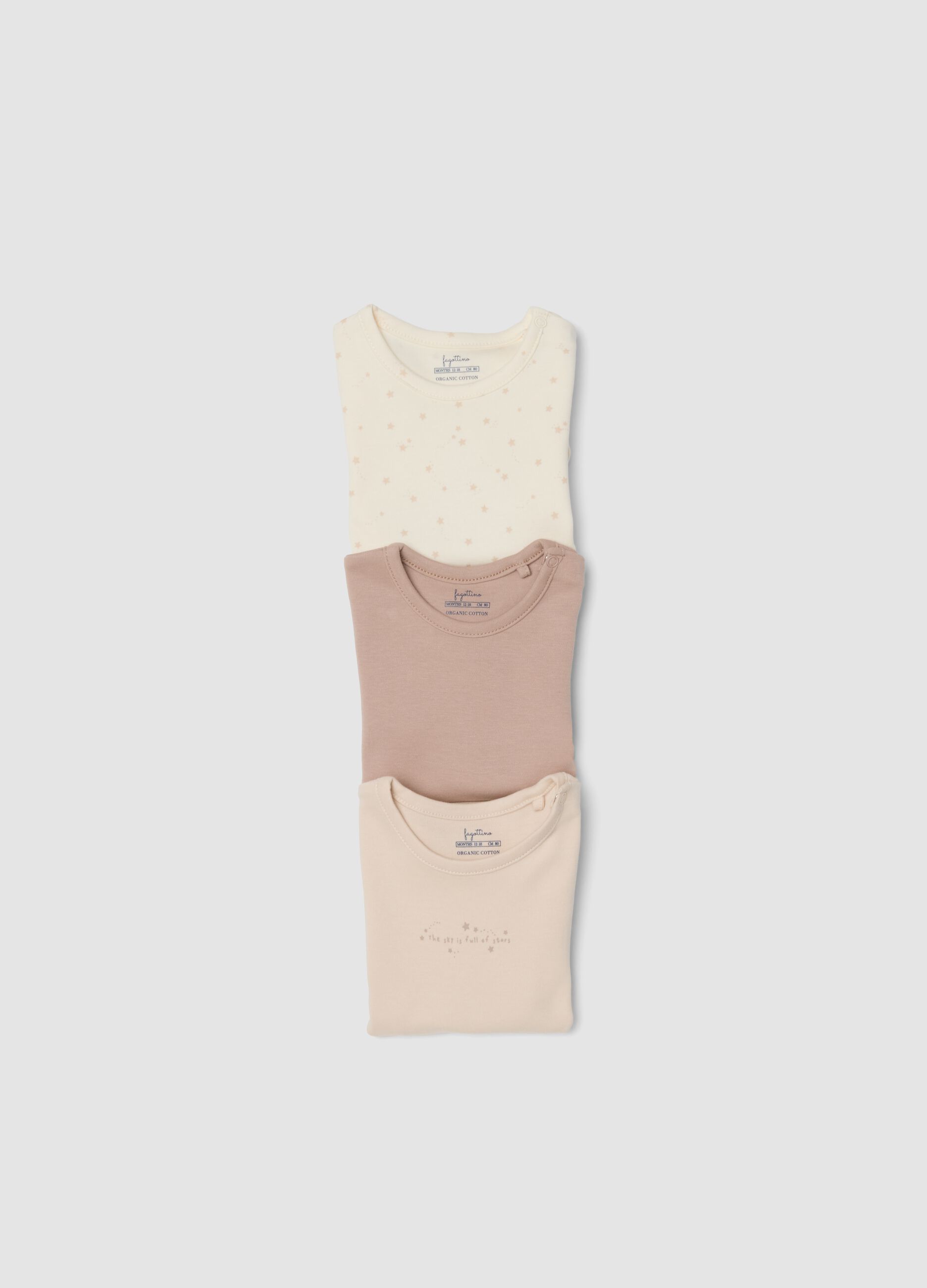 3-pack of multicolour organic cotton baby bodysuits with crew neck