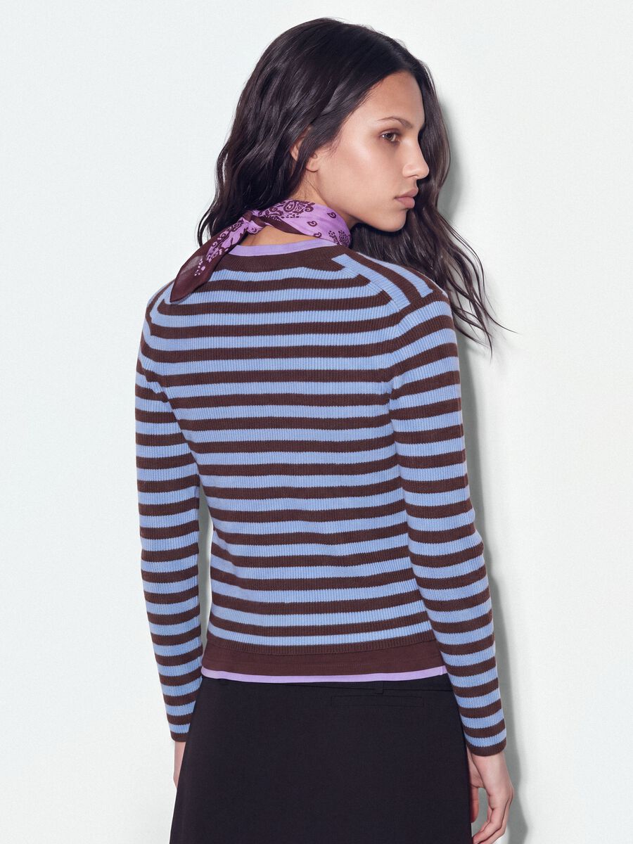 Light blue crew-neck striped cardigan in lyocell-wool blend, oversized fit_2