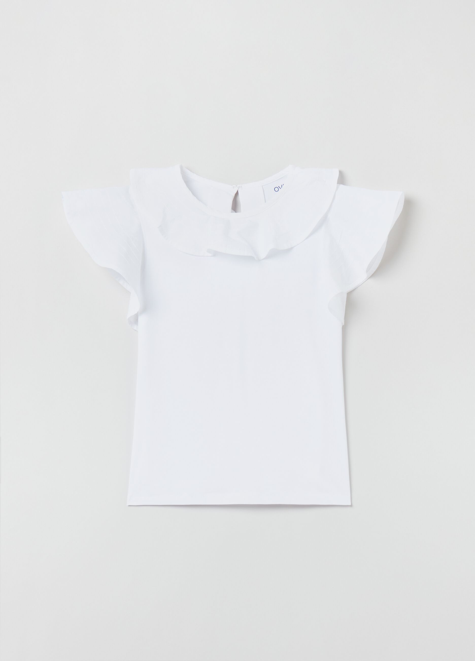 T-shirt with round neck and frills