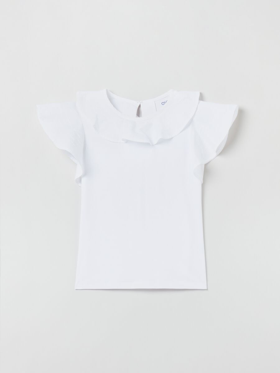 T-shirt with round neck and frills_0