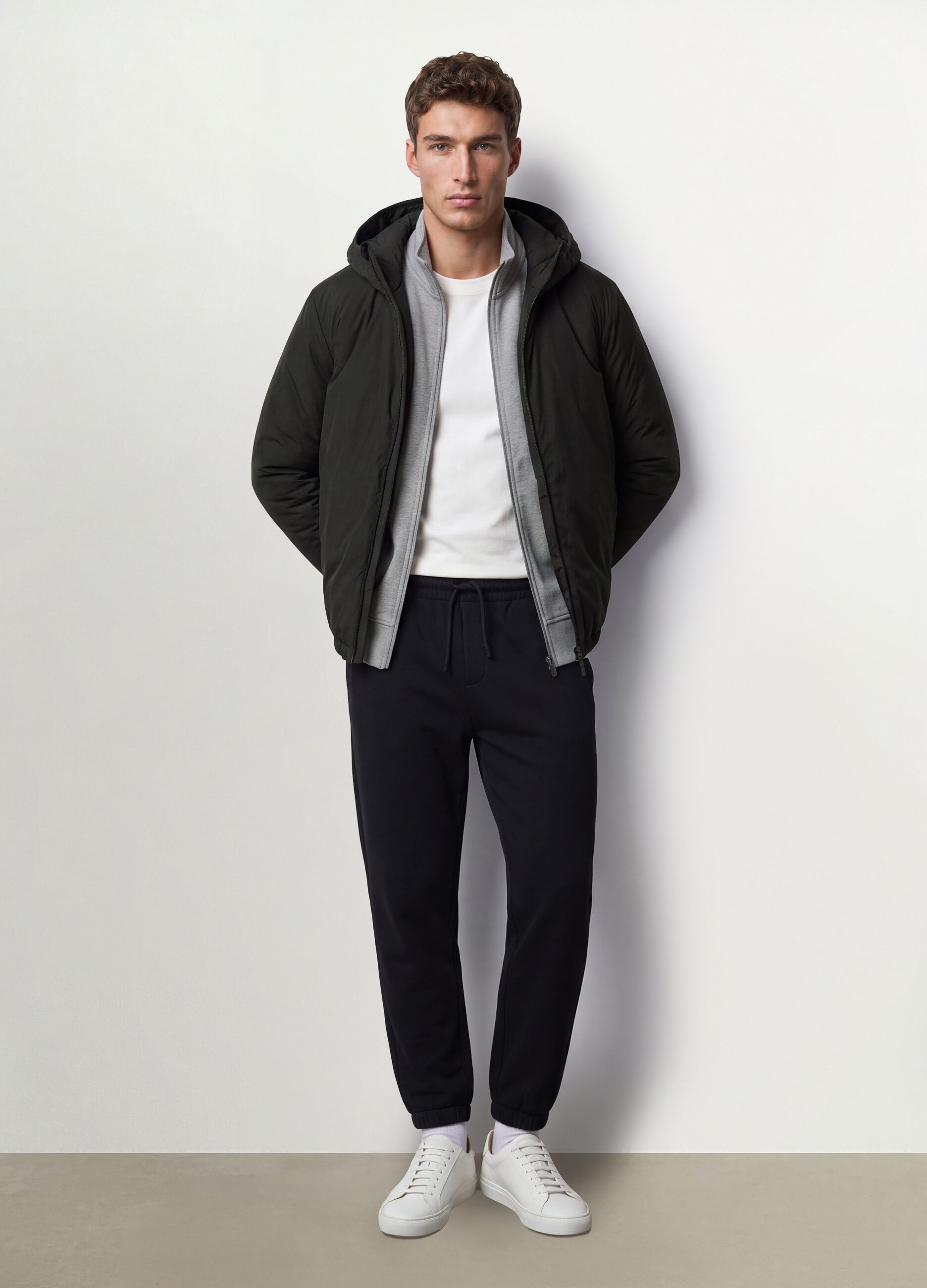 Military green hooded zip jacket