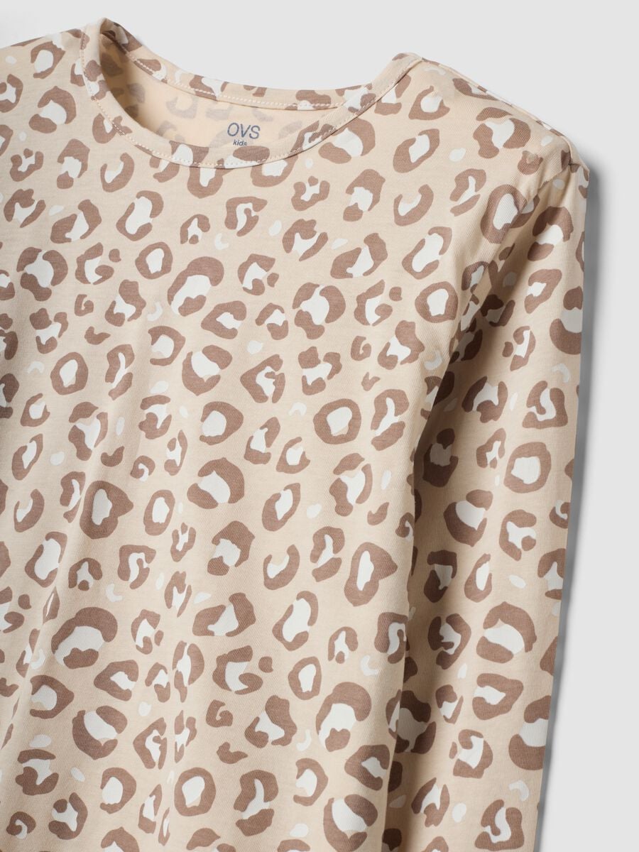 Pigiama beige in cotone organico con stampa animalier per bambina e ragazza_2