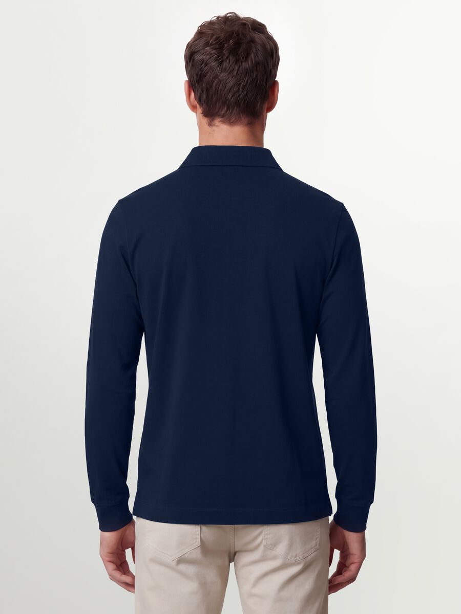 Navy stretch-cotton long-sleeve polo shirt, regular fit_3