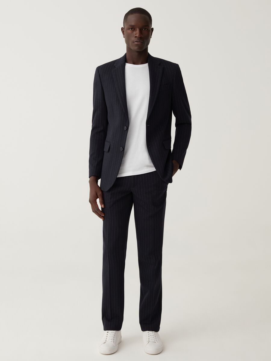 Easy-fit pinstriped navy blue trousers_0