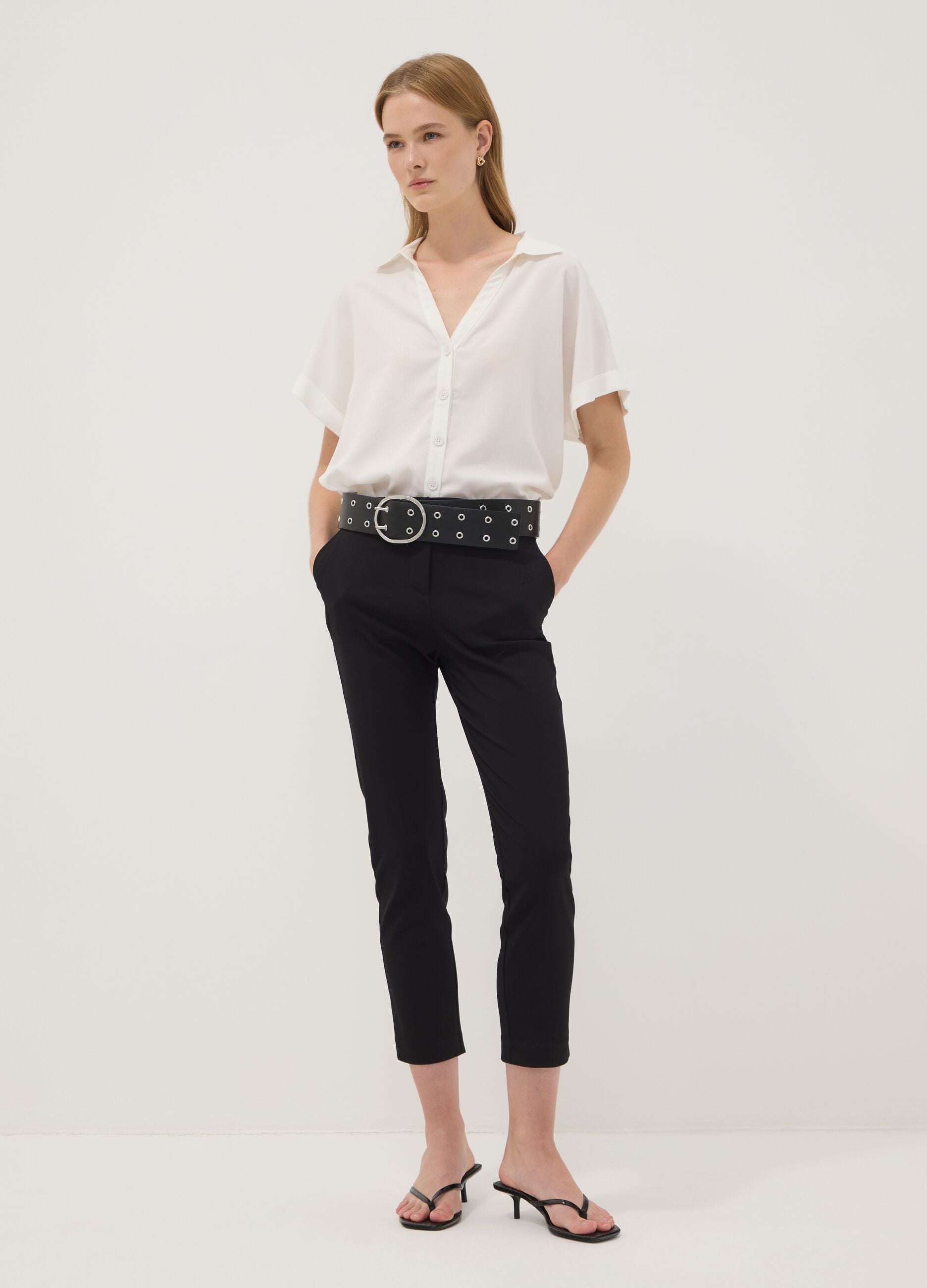 White pure viscose short-sleeve oversized shirt