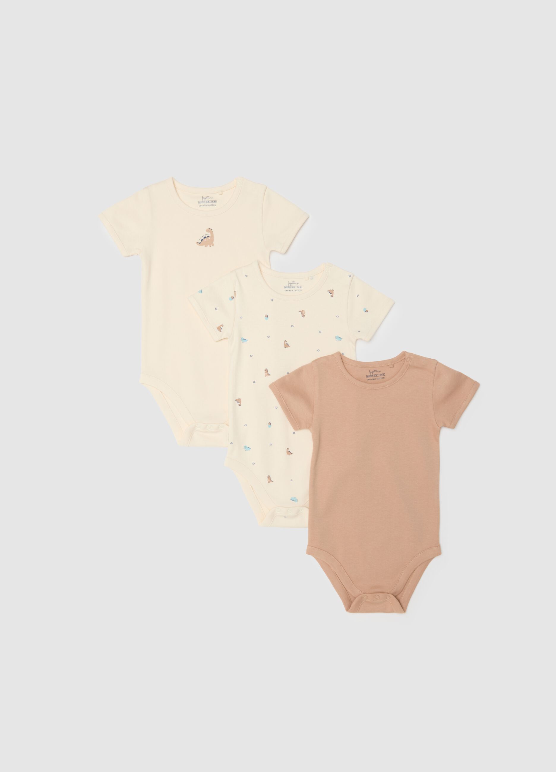 Multicolour short-sleeve bodysuit tripack for infants in pure cotton