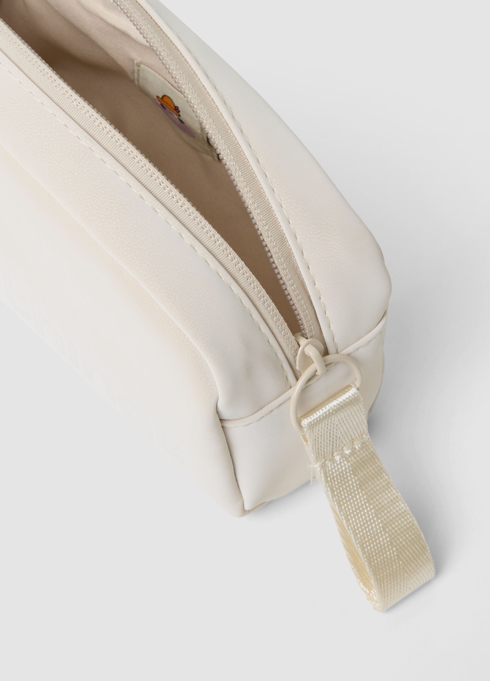 Beauty case beige con zip e laccetto