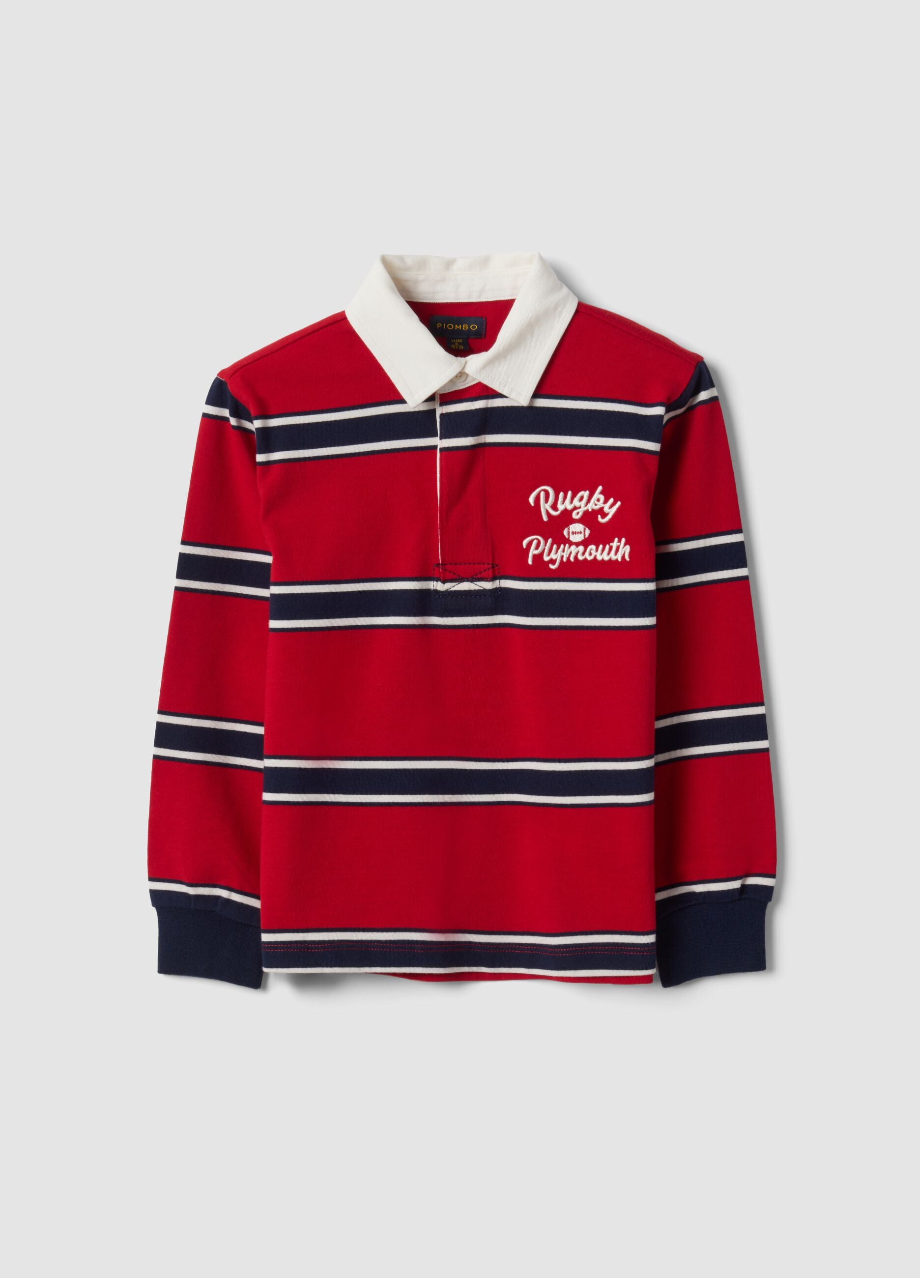 Polo rugby rossa in puro cotone a righe regular fit per bambino