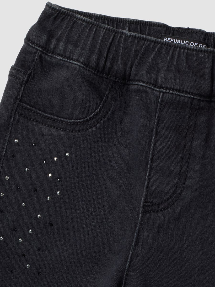 Jeggings noirs flare en coton stretch avec strass pour fille_2