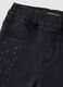 Black flared stretch cotton jeggings with rhinestones for girls_2