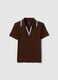 Brown stretch cotton regular fit polo with contrasting collar_4