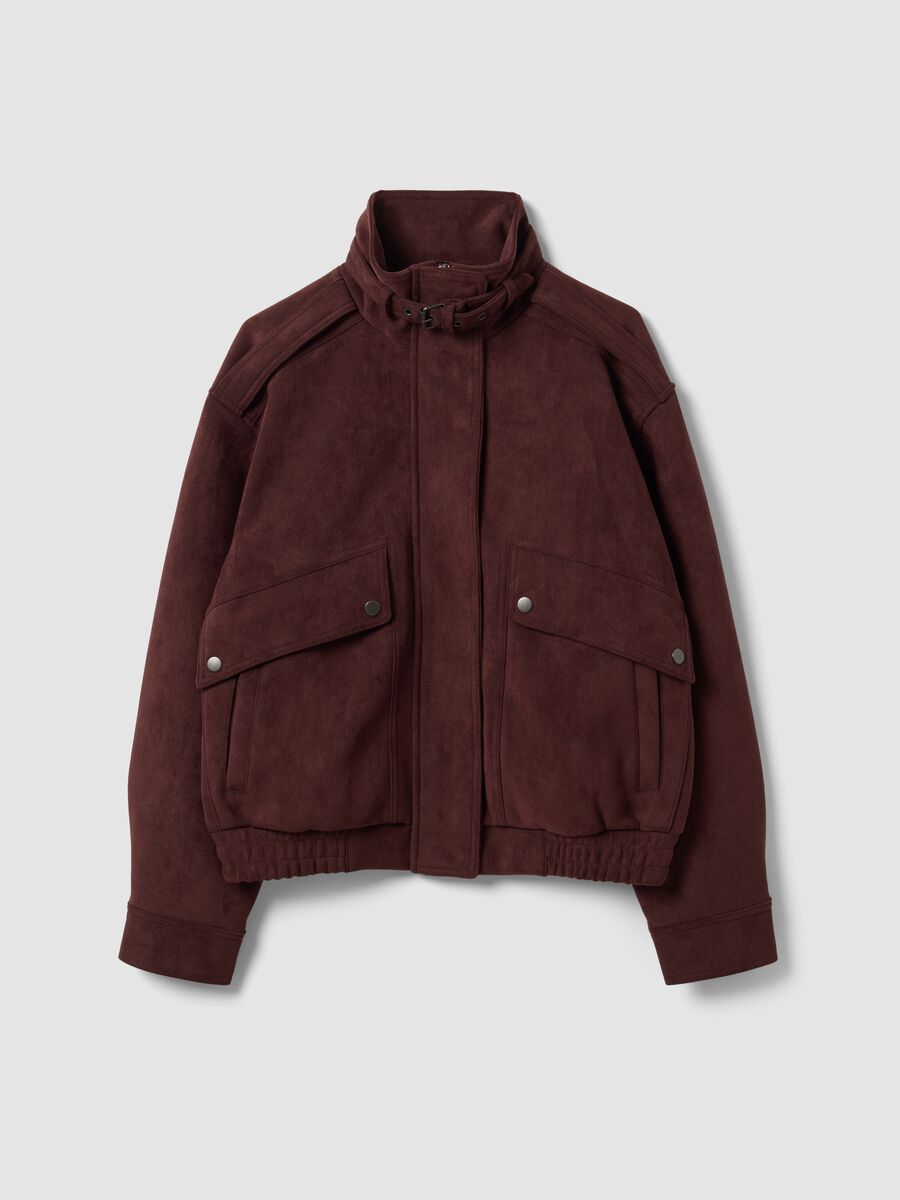 Brown stretch-fabric high-neck jacket, regular fit_4