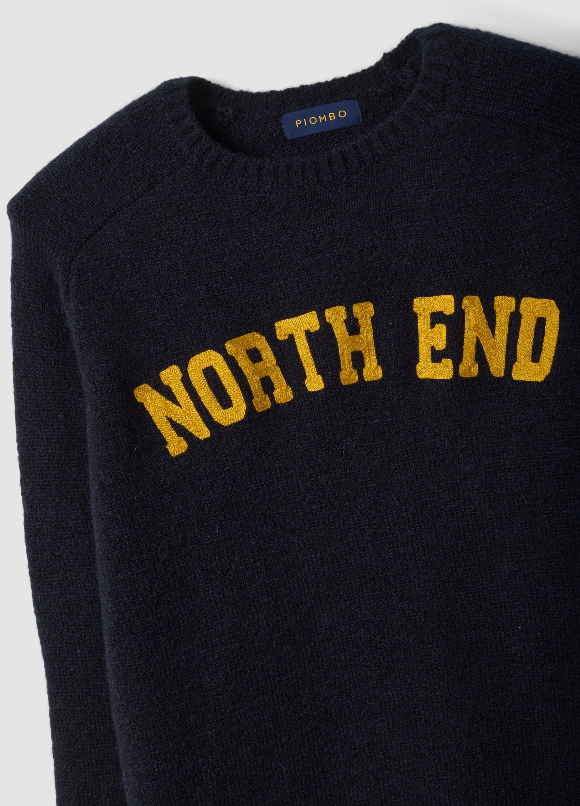 Blue stretch wool crew-neck jumper with print