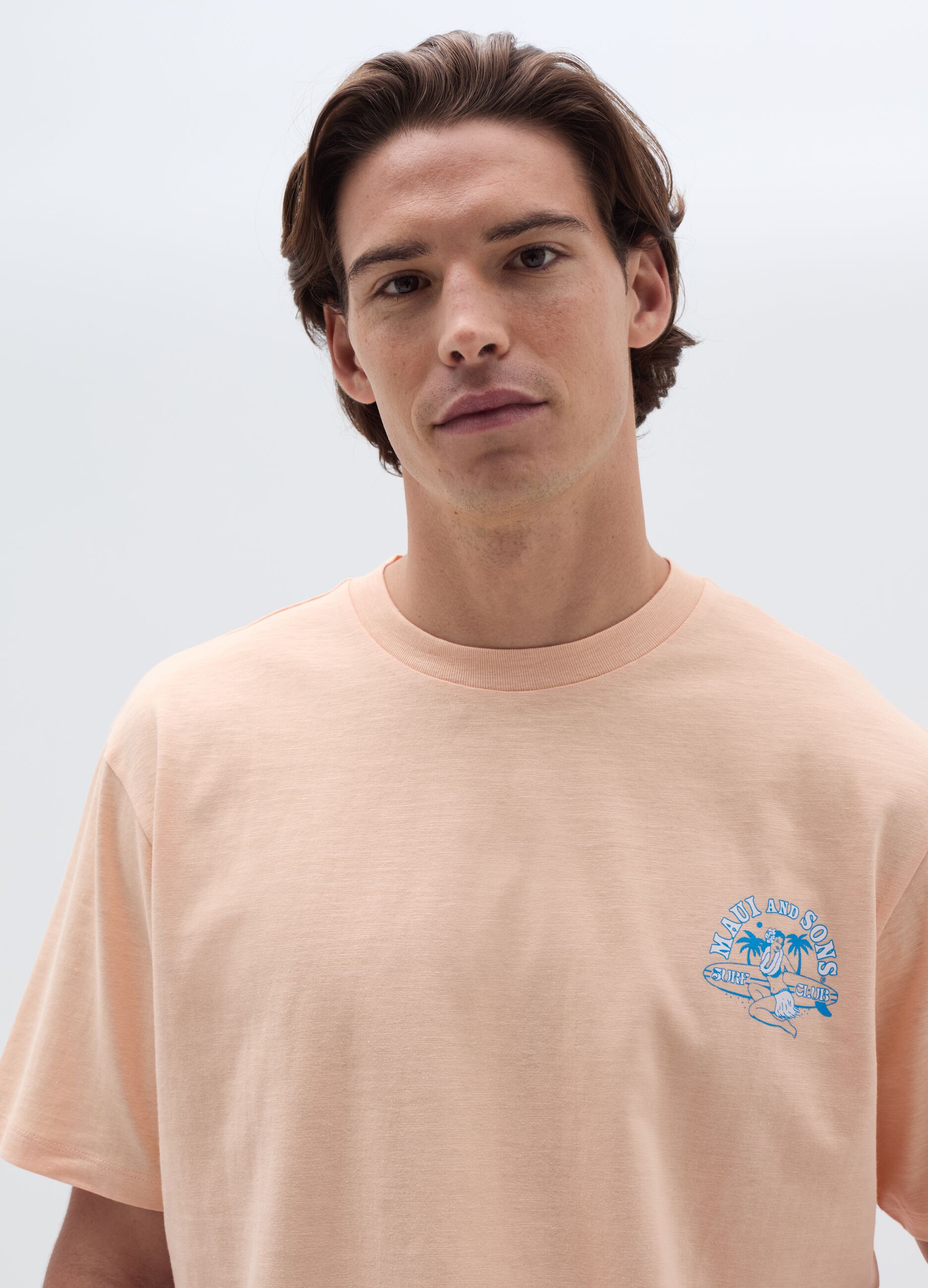 Slub jersey T-shirt with Hawaiian surf print