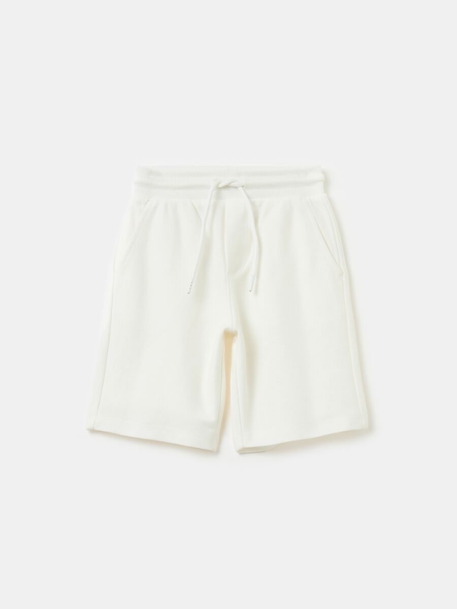 Cotton Bermuda shorts with striped weave_0