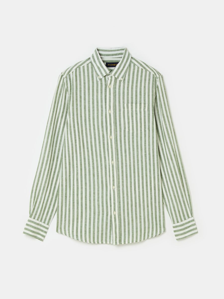 Regular-fit striped shirt in linen and cotton_3
