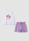 White and purple stretch cotton set with top and shorts_0