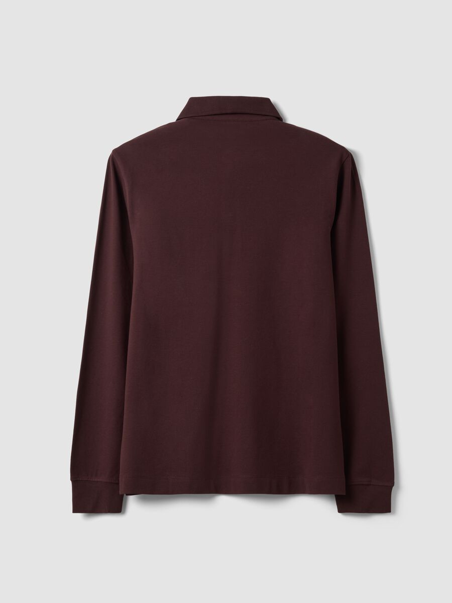 Men&rsquo;s brown long-sleeve stretch cotton polo shirt, regular fit_6
