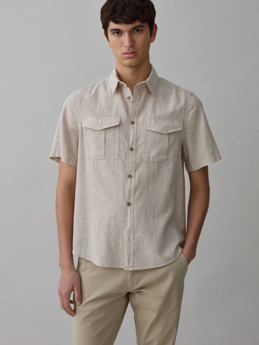 Linen and cotton short-sleeved shirt_2