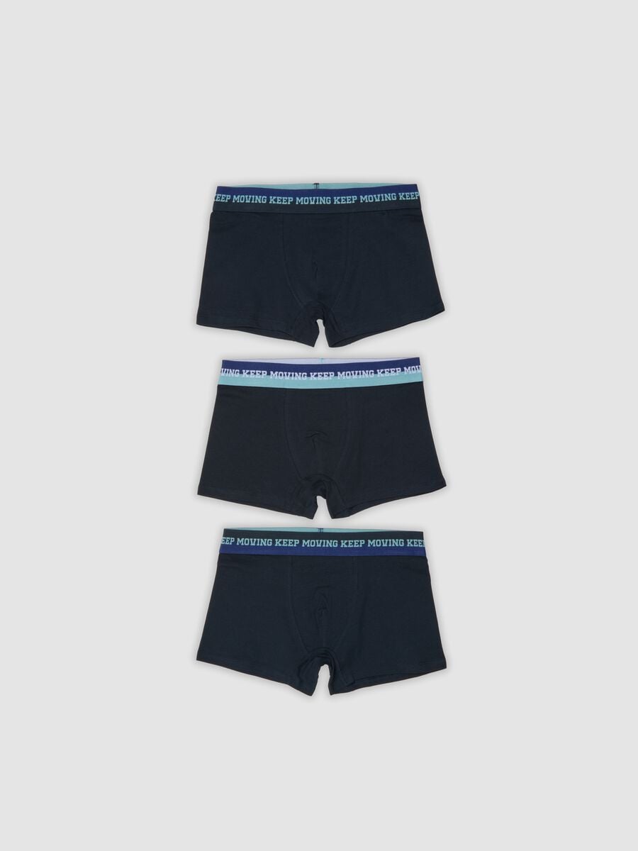 Triple pack of navy blue mid-length boys&rsquo; boxers in stretch organic cotton_0