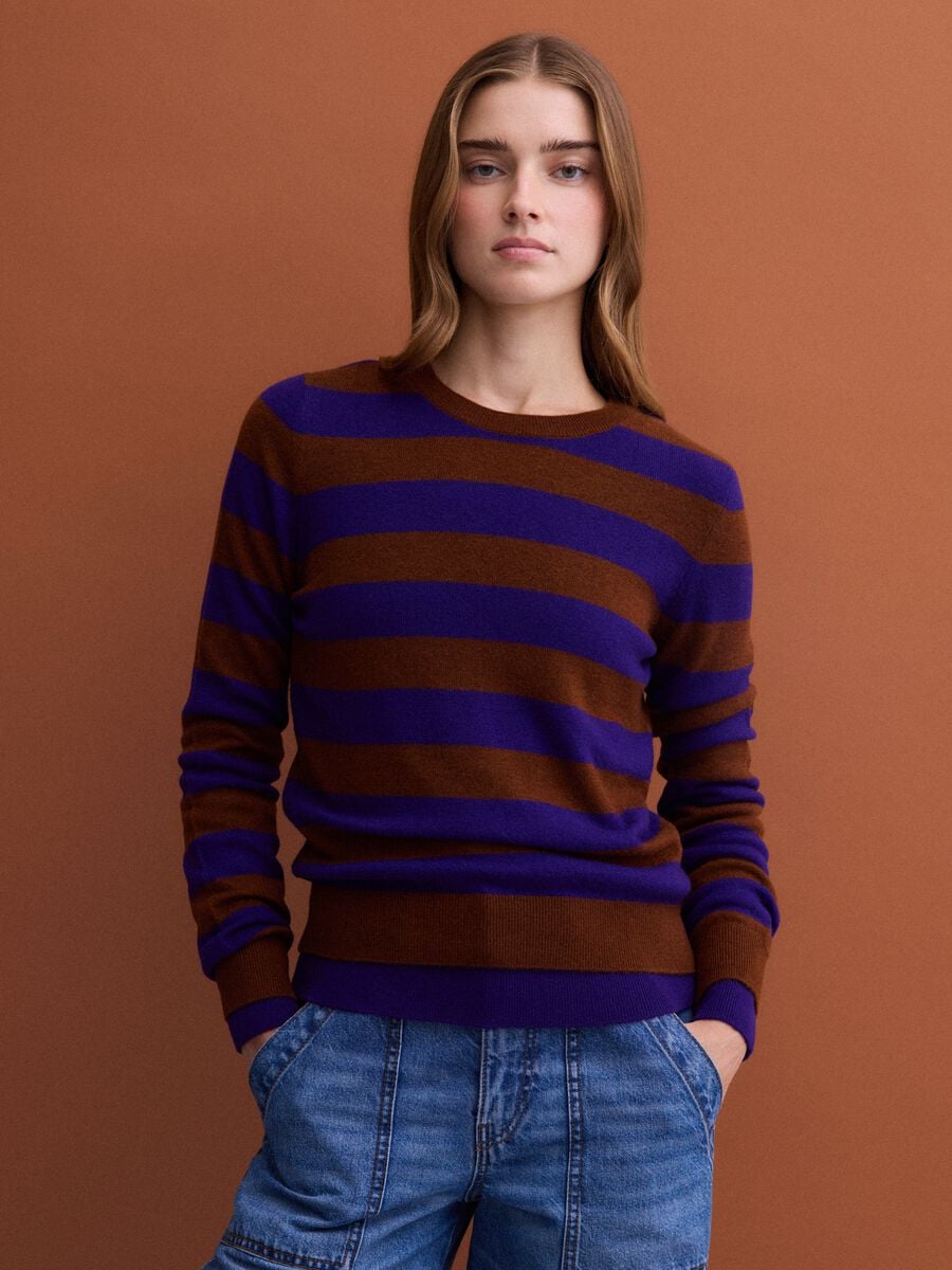 Purple pure wool striped crew-neck jumper_0