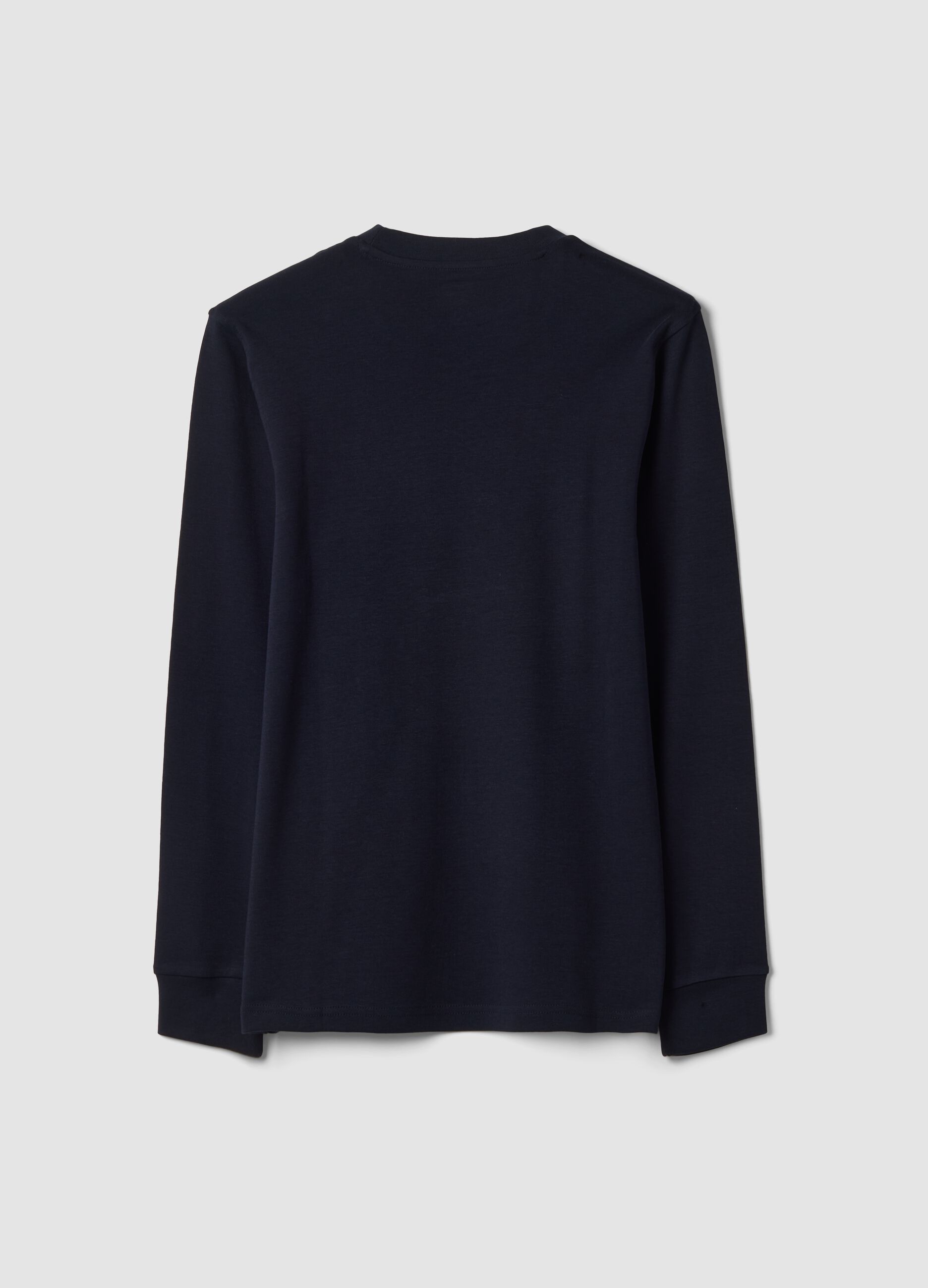 T-shirt blu in puro cotone girocollo a maniche lunghe regular fit