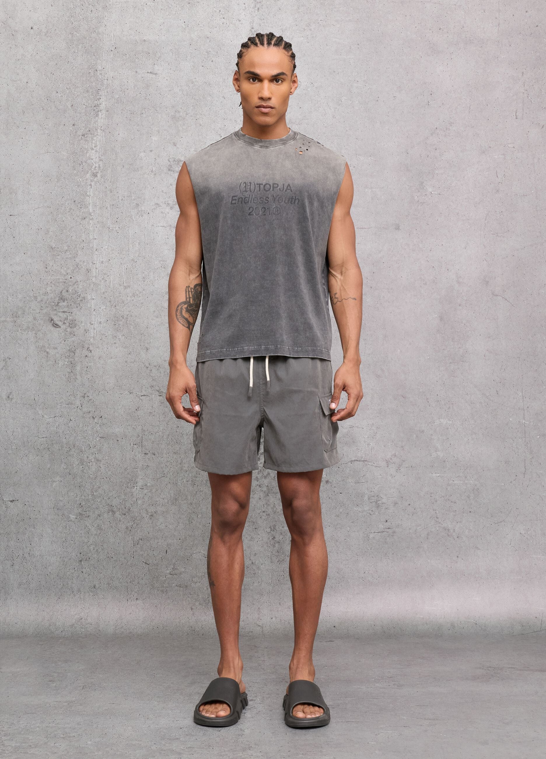 Sunfaded Distressed Tank Top Vintage Grey