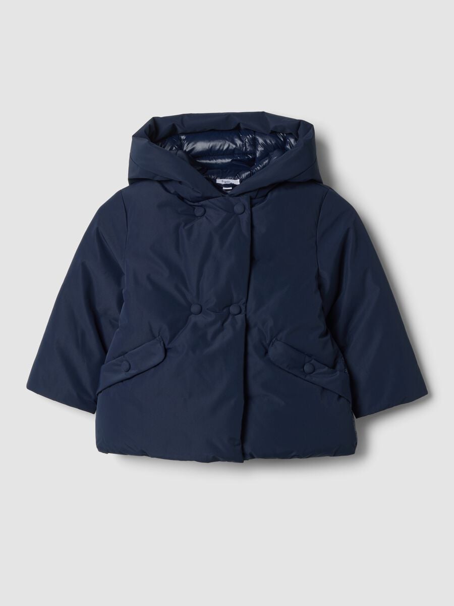 Navy padded hooded jacket, regular fit_0